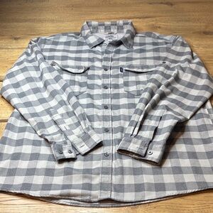 AFTCO Light Gray Checkered Flannel Men's Button Down Shirt Vented Size XL